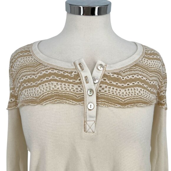 Sundance Clara Thermal Ivory Lace Button Accent Long Sleeve Top Size Medium - Picture 2 of 12